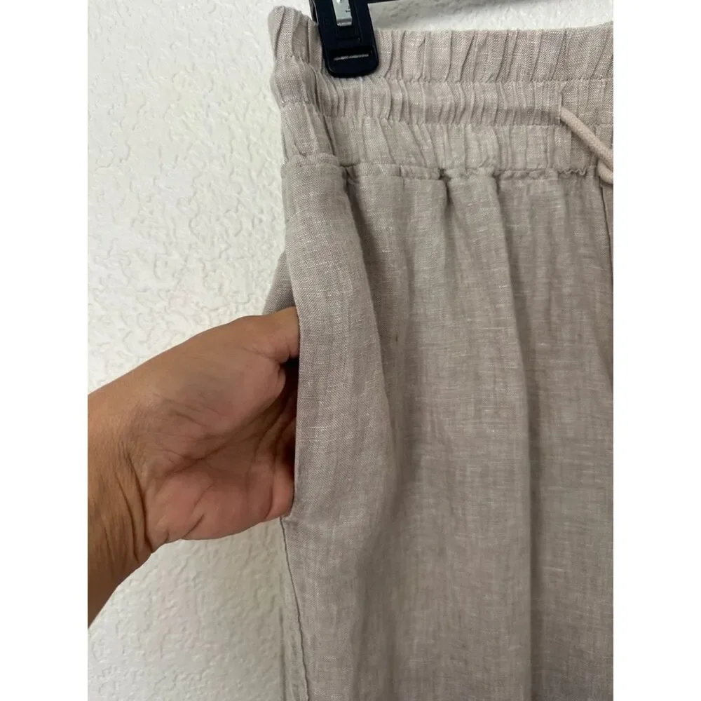 Quince Linen Wide Leg Pull On Tan Pants Size Medium